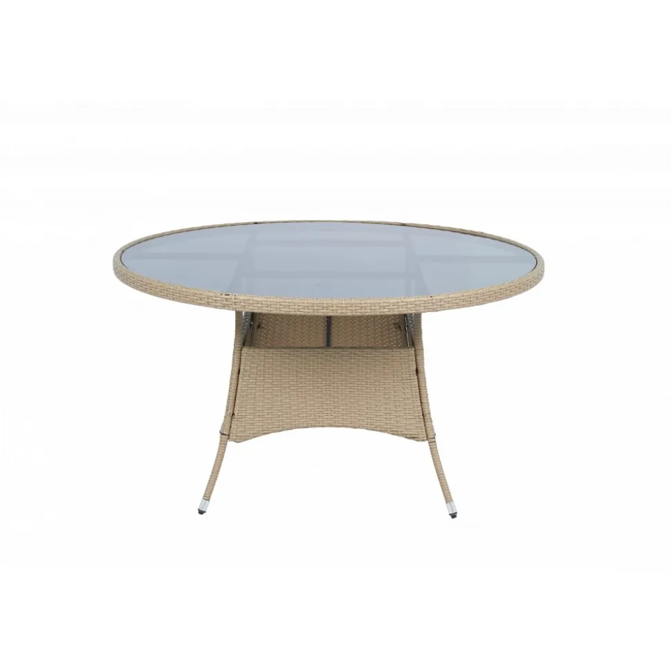 Matgrupp 6 platser | Runt bord Ø135 cm & stolar med dynor | Tylösand Beige