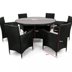 Matgrupp 6 platser | Runt bord Ø135 cm & stolar med dynor | Tylösand Svart