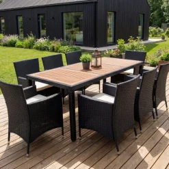 Matgrupp trädgårdsmöbler i konstrotting | 8 stolar | Hunnebostrand