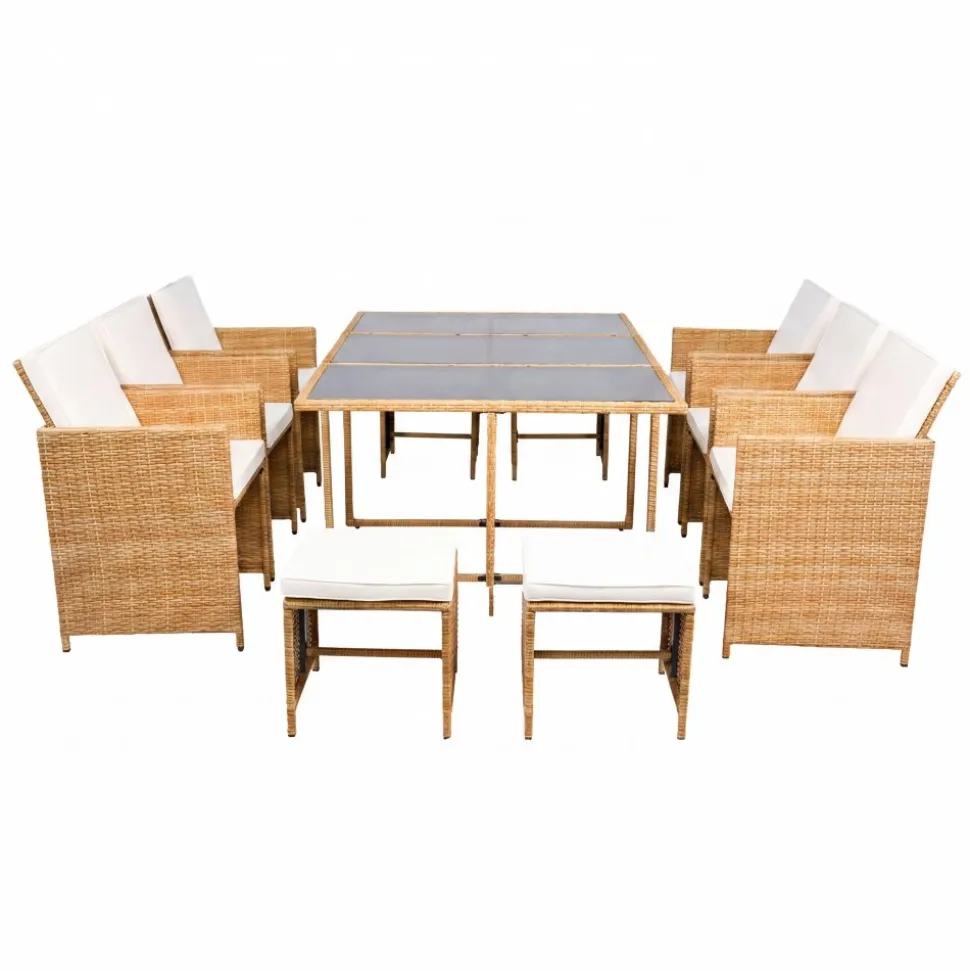 Matgrupp/Utegrupp 10 platser | 6 Stolar & 4 Pallar | Skärhamn beige