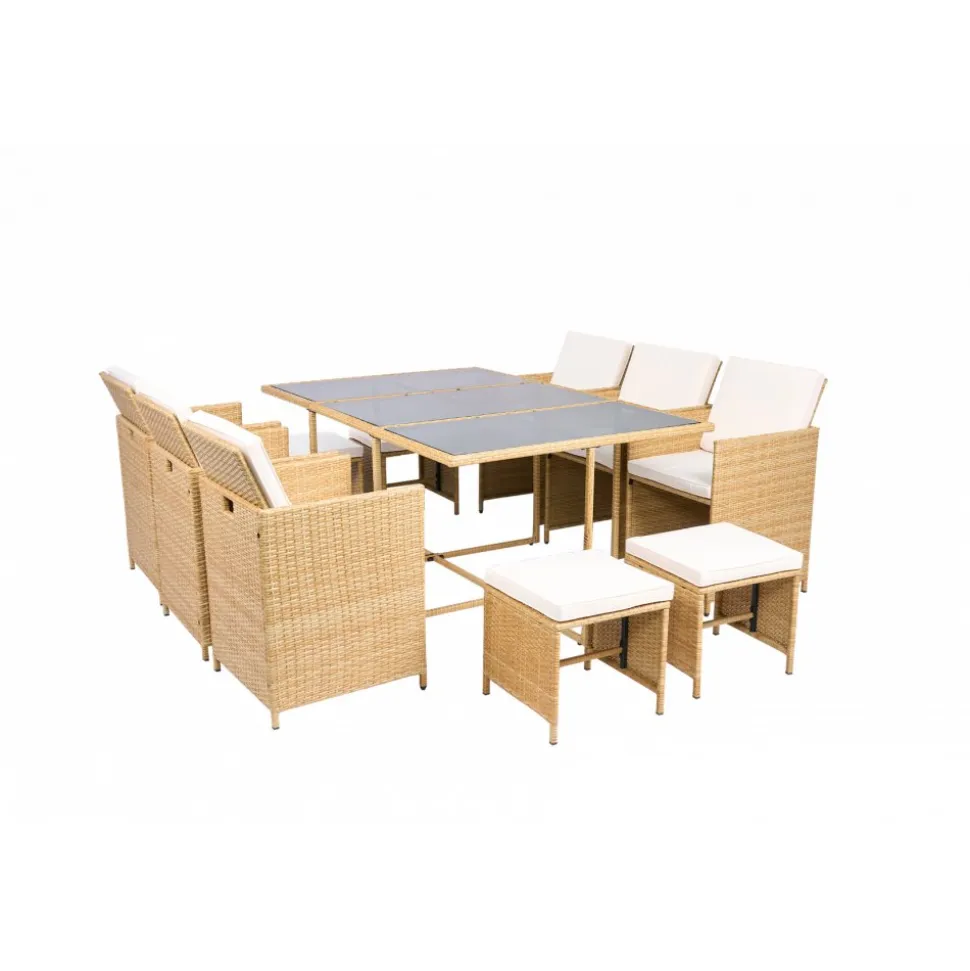 Matgrupp/Utegrupp 10 platser | 6 Stolar & 4 Pallar | Skärhamn beige