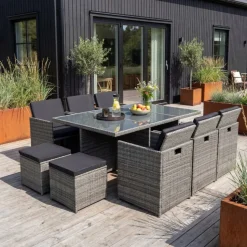 Matgrupp utemöbler | 10 sittplatser | Grå Konstrotting | Skärhamn