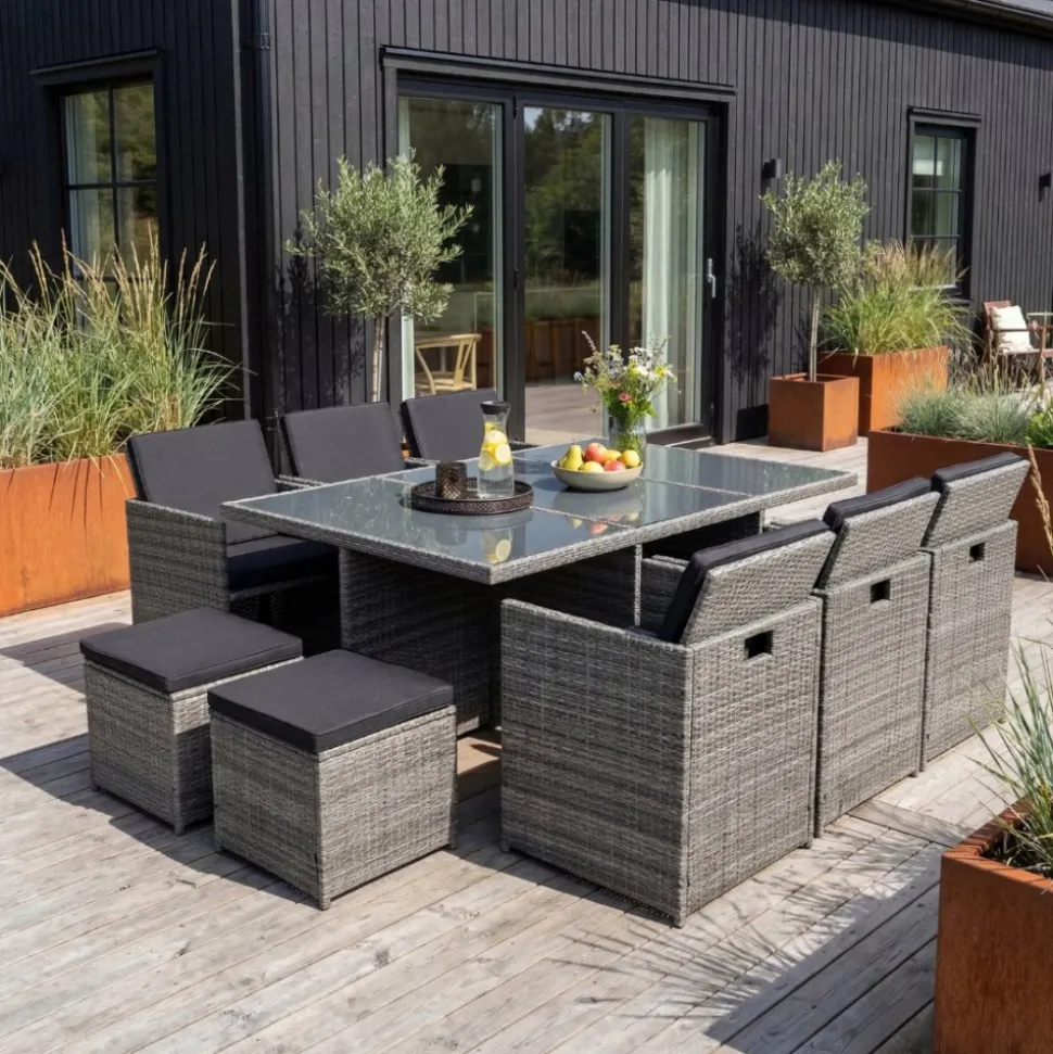 Matgrupp utemöbler | 10 sittplatser | Grå Konstrotting | Skärhamn