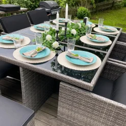 Matgrupp utemöbler | 10 sittplatser | Grå Konstrotting | Skärhamn