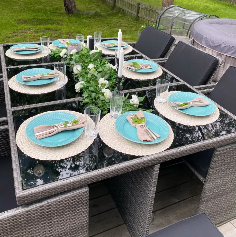 Matgrupp utemöbler | 10 sittplatser | Grå Konstrotting | Skärhamn
