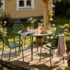 Matgrupp Ute | Runt Bord Ø110 cm | Stål | Olivgrön | 4 Stolar