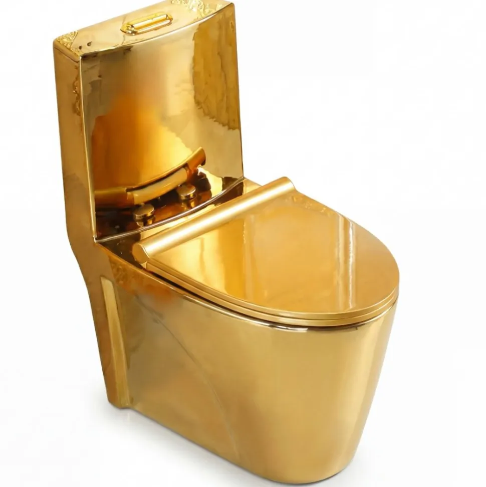 Modern guldtoalett | S-lås 300 mm | Lyxig WC med sifonisk spolning
