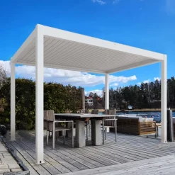 Motordriven Pergola 4x3m | Aluminium | Inbyggd LED belysning | Vit
