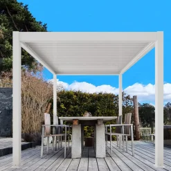 Motordriven Pergola 4x3m | Aluminium | Inbyggd LED belysning | Vit