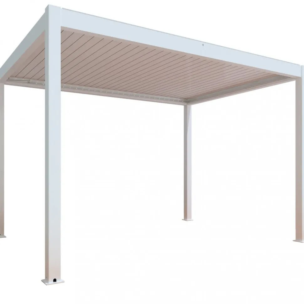 Motordriven Pergola 4x3m | Aluminium | Inbyggd LED belysning | Vit