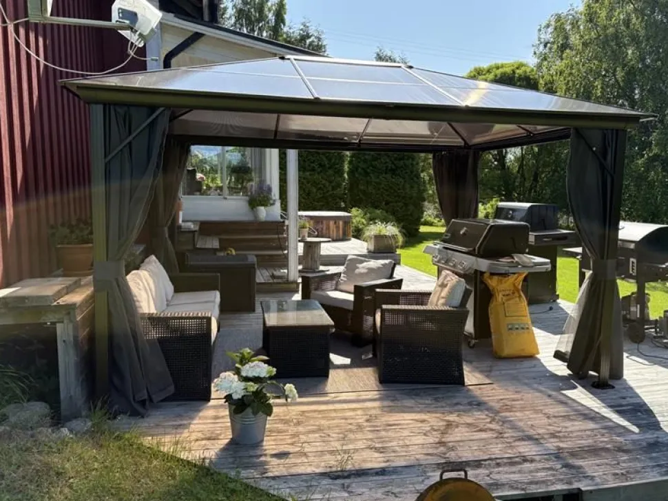 Paviljong premium 4x3m | Tak i kanalplast | Inkl. Väggar och myggnät