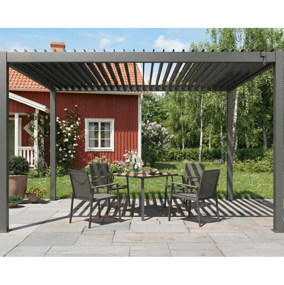 Pergola 4x3 | Aluminium | Grå pergola för uteplats & trädgård