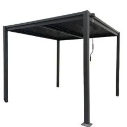 Pergola 3x3 m med lamelltak | Grå stålpergola för uteplats