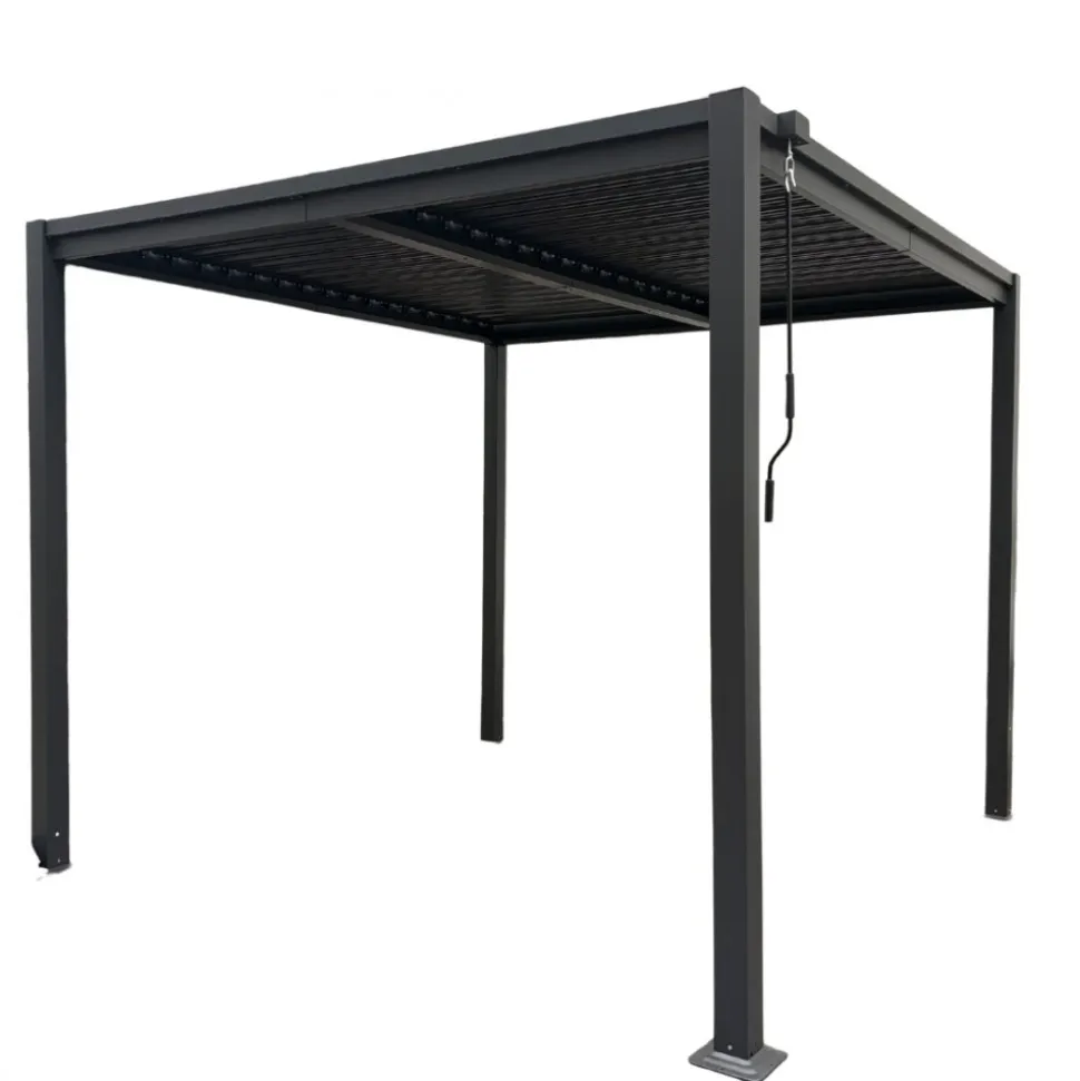 Pergola 3x3 m med lamelltak | Grå stålpergola för uteplats