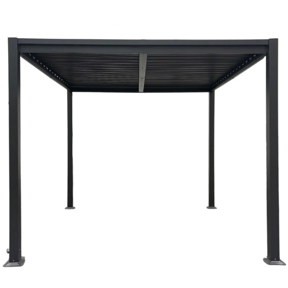 Pergola 3x3 m med lamelltak | Grå stålpergola för uteplats