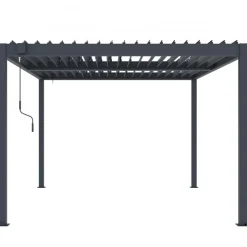 Pergola 3x3 m med lamelltak | Grå stålpergola för uteplats