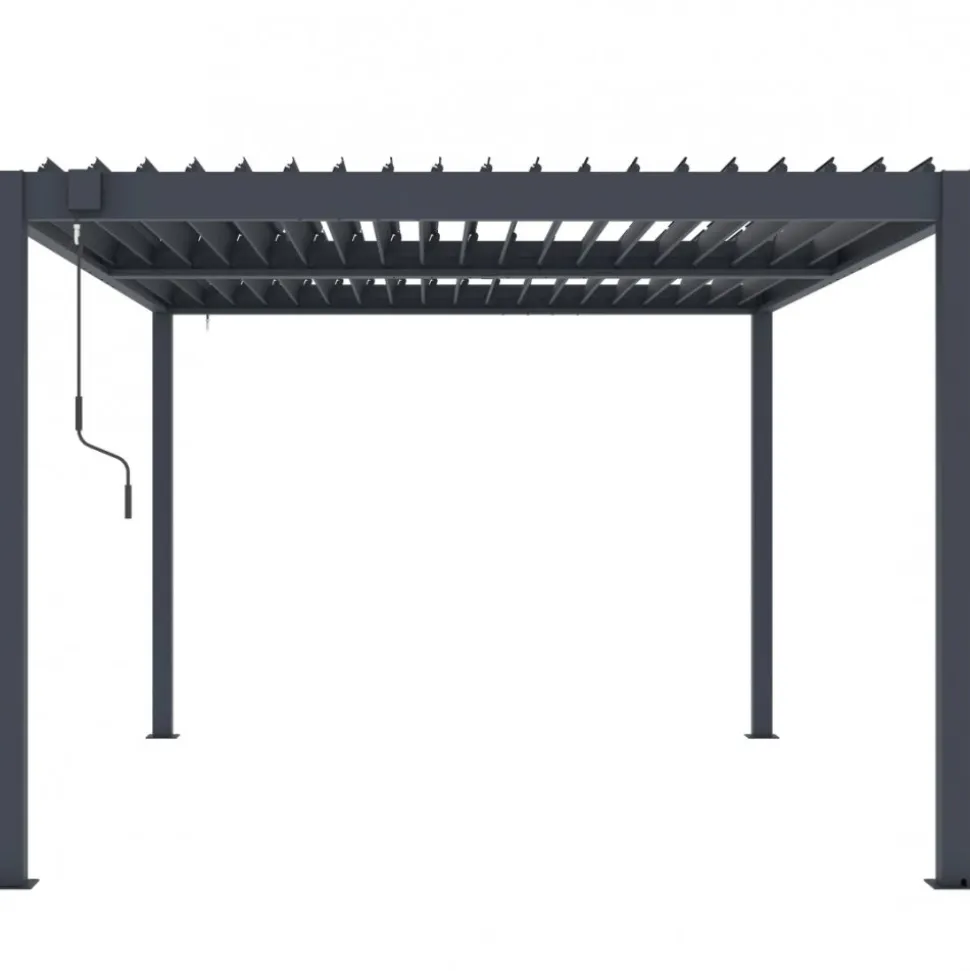 Pergola 3x3 m med lamelltak | Grå stålpergola för uteplats