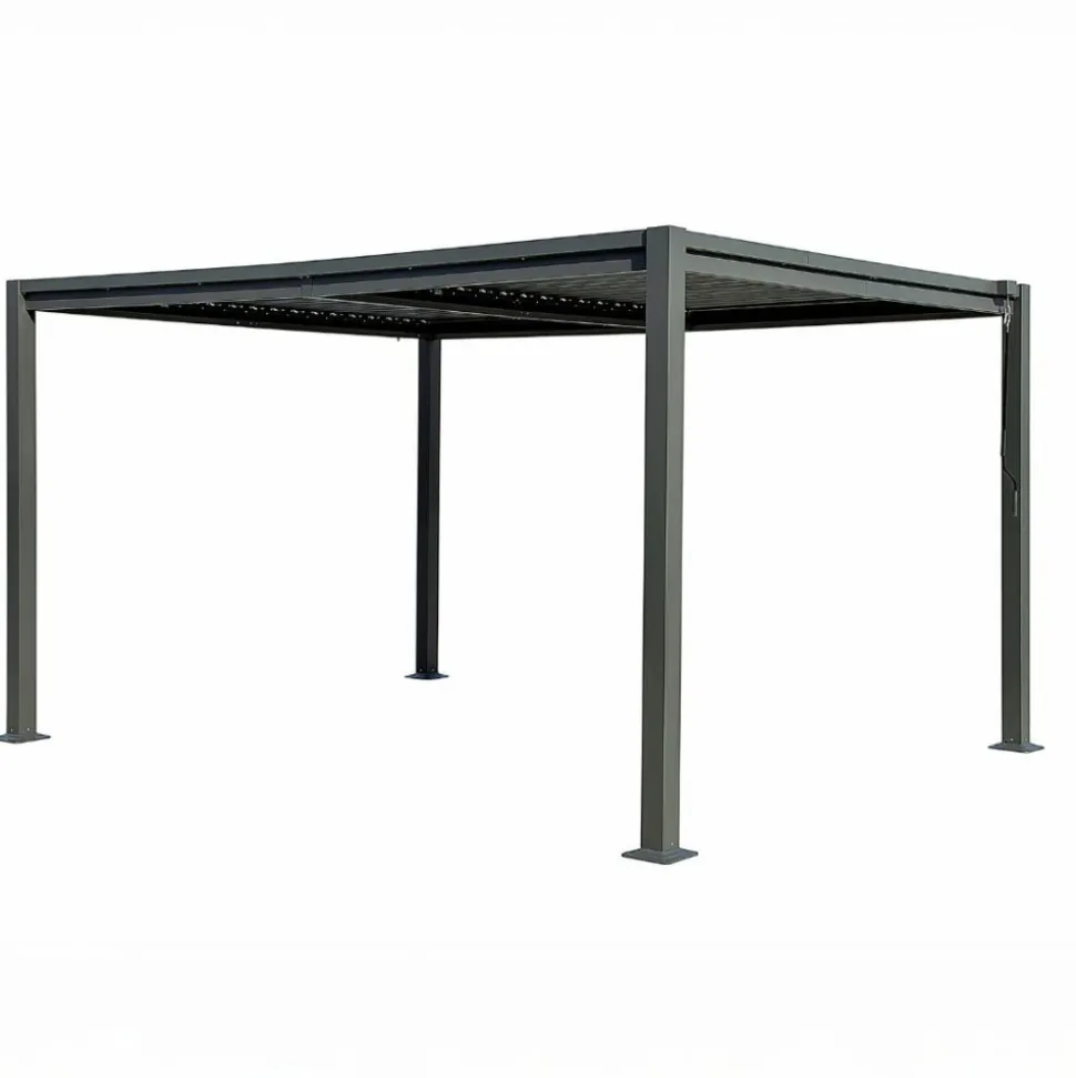 Pergola 4x3 m med lamelltak | Grå stålpergola för uteplats & trädgård