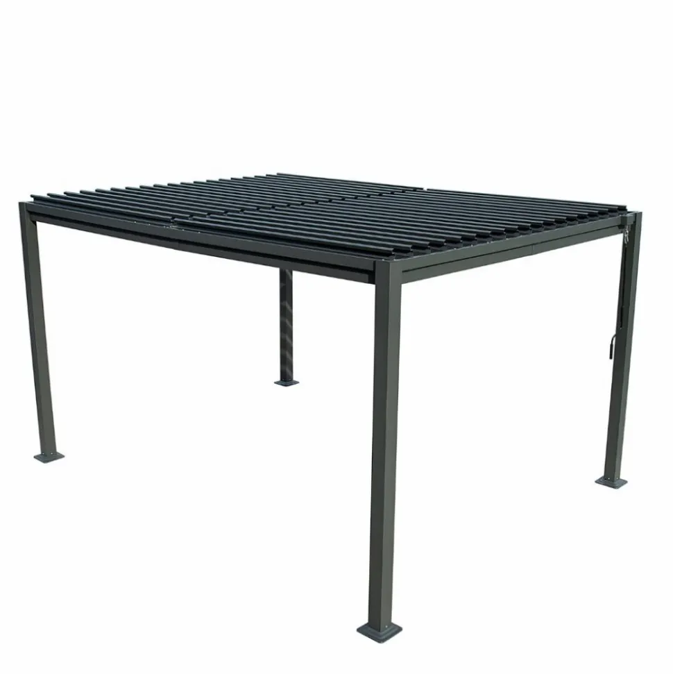 Pergola 4x3 m med lamelltak | Grå stålpergola för uteplats & trädgård