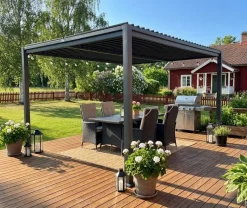 Pergola 4x3 m med lamelltak | Grå stålpergola för uteplats & trädgård