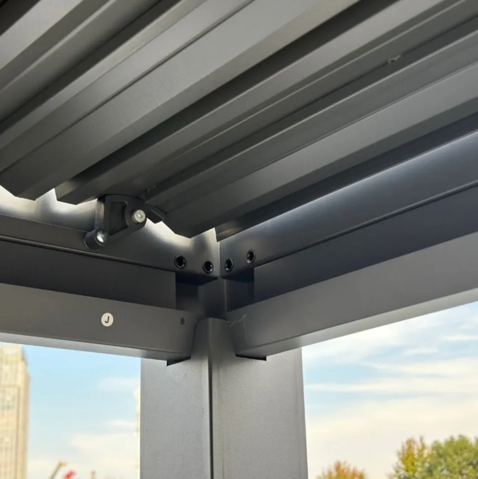 Pergola 4x3 m med lamelltak | Grå stålpergola för uteplats & trädgård