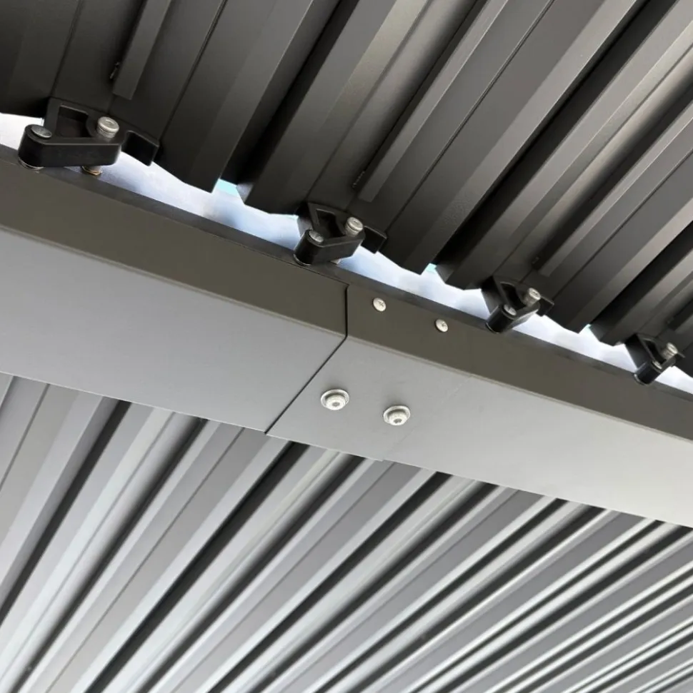 Pergola 4x3 m med lamelltak | Grå stålpergola för uteplats & trädgård