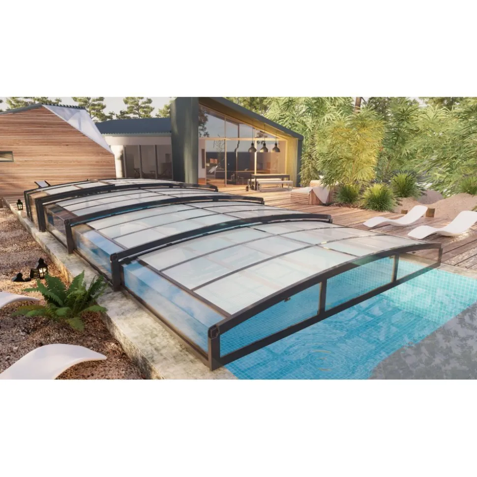 Pooltak 4x8m | Utan skenor | UV-skydd | Flexibel dörr