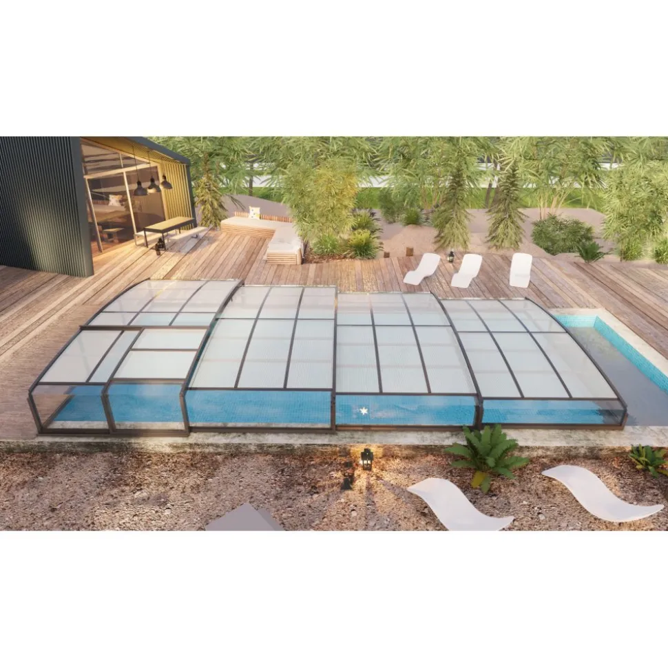 Pooltak 4x8m | Utan skenor | UV-skydd | Flexibel dörr