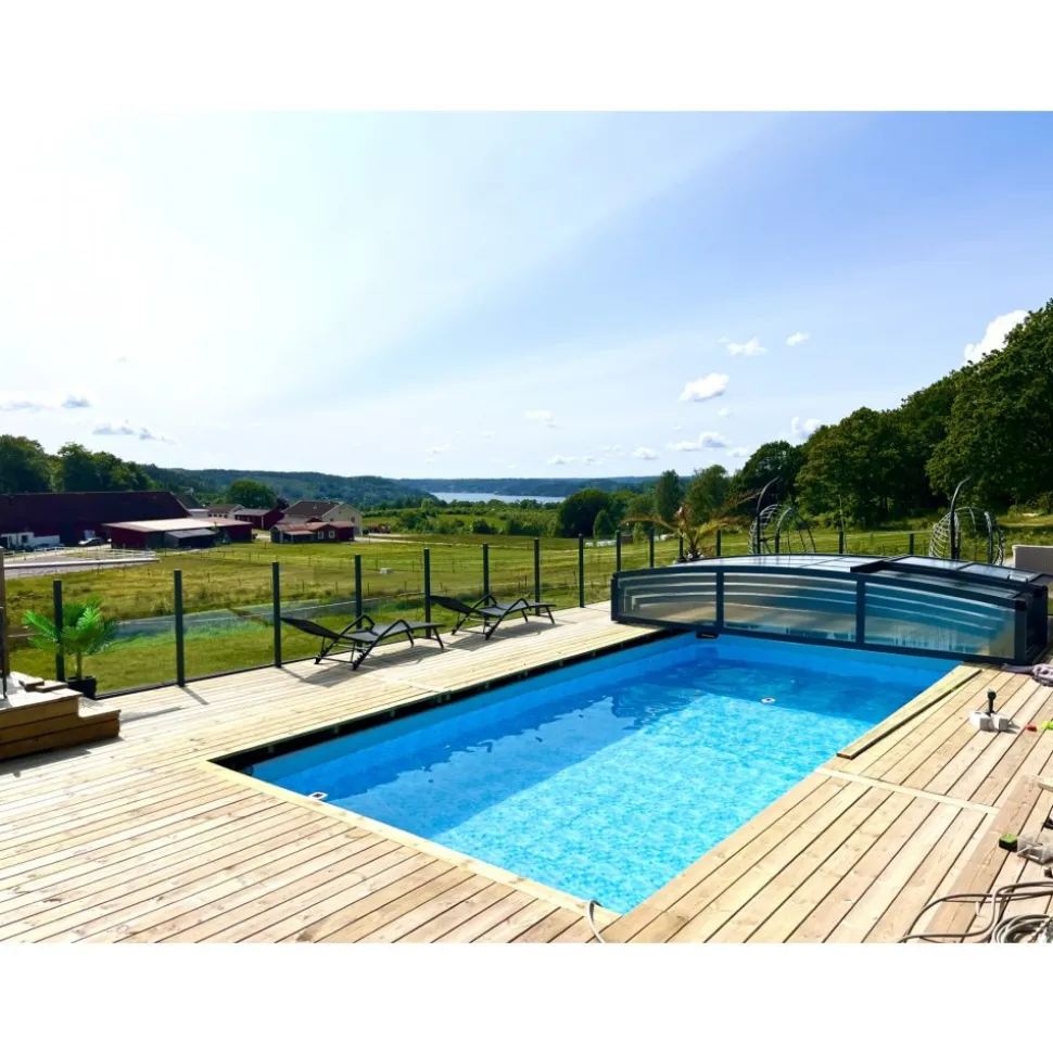 Pooltak 4x8m | Utan skenor | UV-skydd | Flexibel dörr