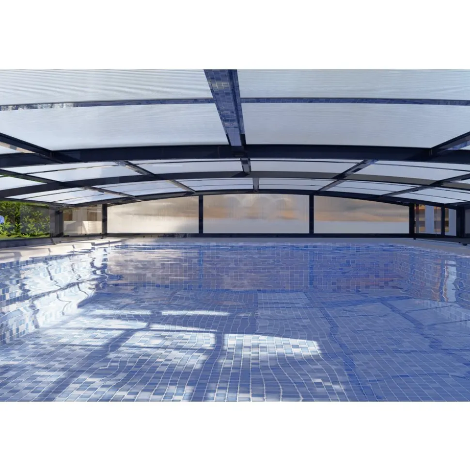 Pooltak 5x10m | Utan skenor | UV-skydd | Flexibel dörr