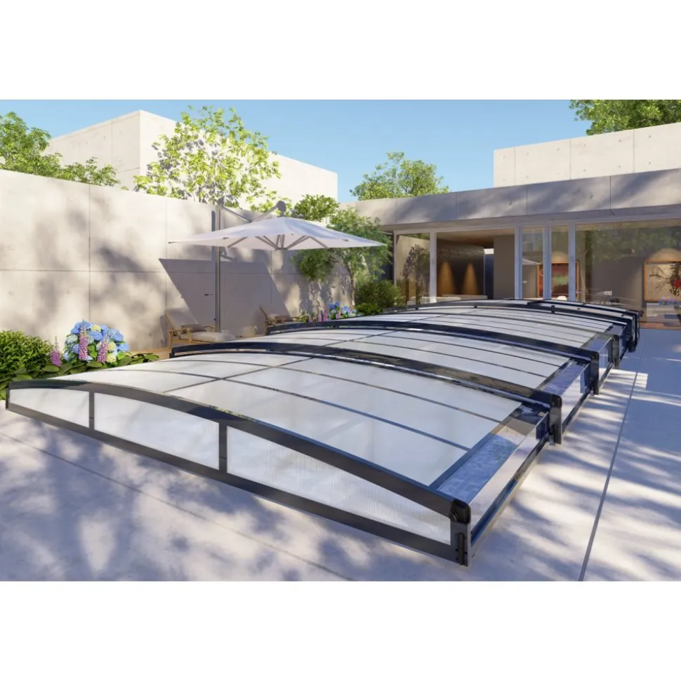 Pooltak 5x10m | Utan skenor | UV-skydd | Flexibel dörr