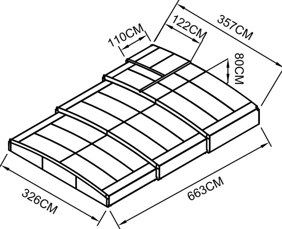 Pooltak 3x6m | Utan skenor | UV-skydd | Justerbar dörr