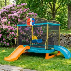 Rektangulär studsmatta 180×130 cm  PE-säkerhetsnät, 32 fjädrar & stabil stålkonstruktion
