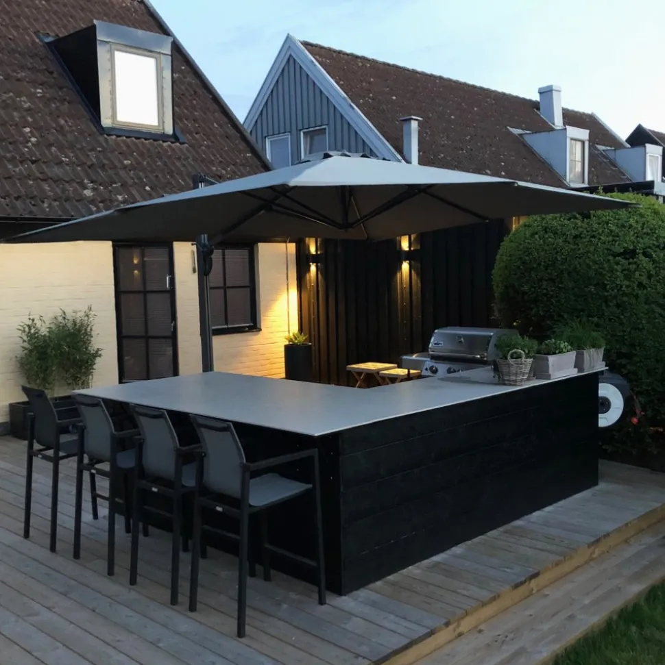 Rektangulärt premiumparasoll 3x4m | Kraftig konstruktion | Grå