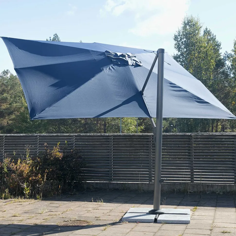 Rektangulärt premiumparasoll 3x4m med vev | Blå
