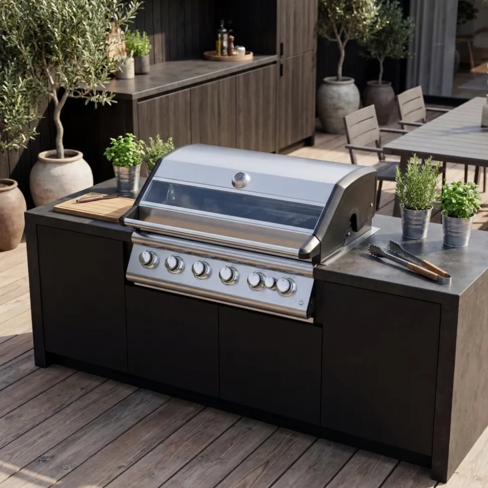Rostfri gasolgrill 6 Brännare | 5 Brännare & Infraröd Bakbrännare | Ohio