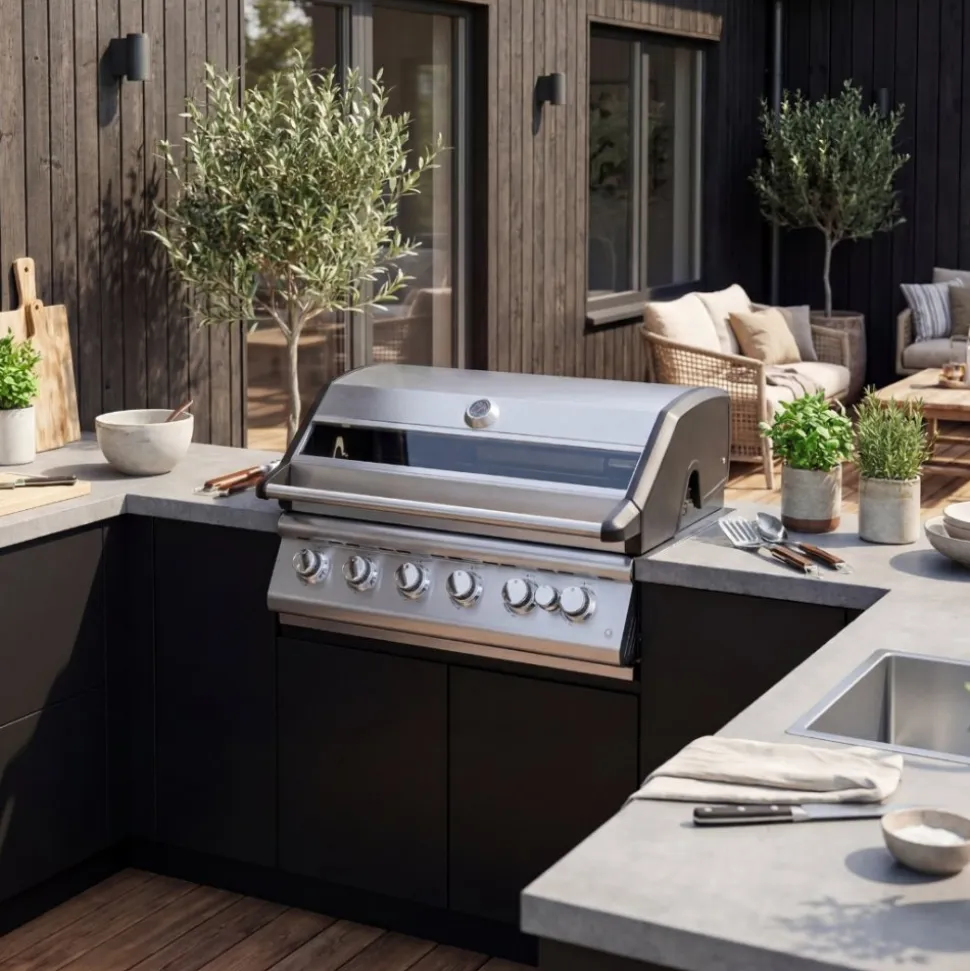 Rostfri gasolgrill 6 Brännare | 5 Brännare & Infraröd Bakbrännare | Ohio