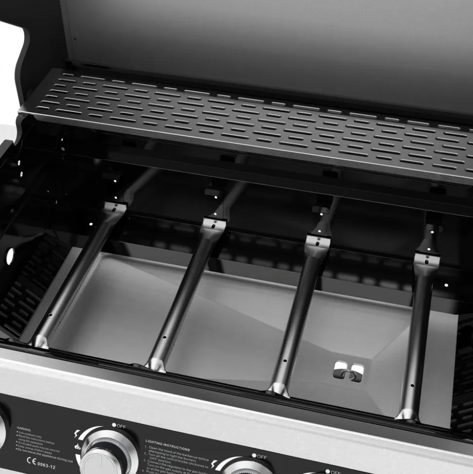 Rostfri gasolgrill med sidobrännare | Lock med glasfönster | Kansas