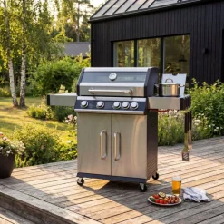 Rostfri gasolgrill med sidobrännare | Lock med glasfönster | Kansas