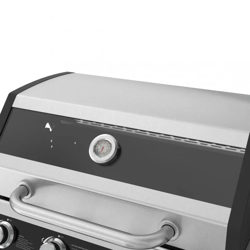 Rostfri gasolgrill med sidobrännare | Lock med glasfönster | Kansas