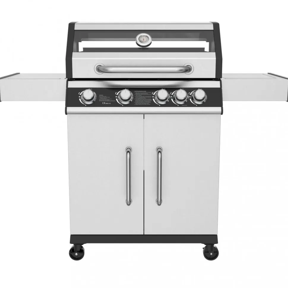Rostfri gasolgrill med sidobrännare | Lock med glasfönster | Kansas