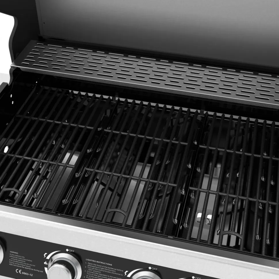 Rostfri gasolgrill med sidobrännare | Lock med glasfönster | Kansas