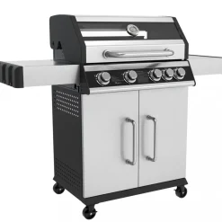 Rostfri gasolgrill med sidobrännare | Lock med glasfönster | Kansas