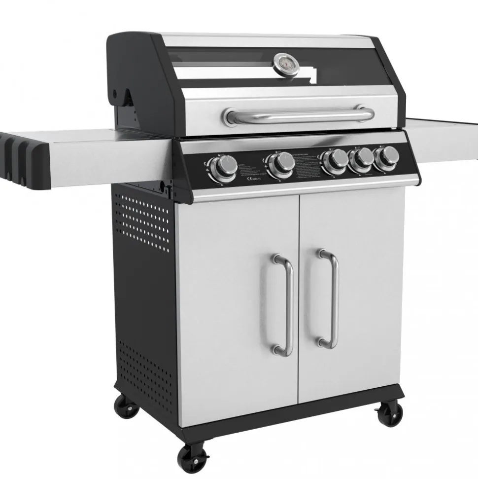 Rostfri gasolgrill med sidobrännare | Lock med glasfönster | Kansas
