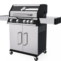 Rostfri gasolgrill med sidobrännare | Lock med glasfönster | Kansas