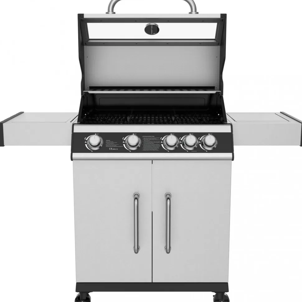 Rostfri gasolgrill med sidobrännare | Lock med glasfönster | Kansas