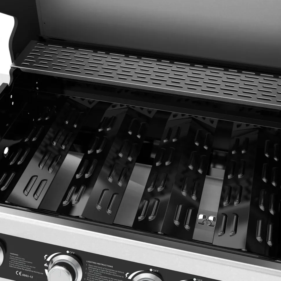 Rostfri gasolgrill med sidobrännare | Lock med glasfönster | Kansas