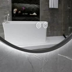 Rund badrumsspegel 60 cm | Svart ram | LED-belysning | Anti-fog & touch-styrning