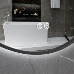 Rund badrumsspegel 80 cm | Svart ram | LED-belysning | Anti-fog & touch-styrning