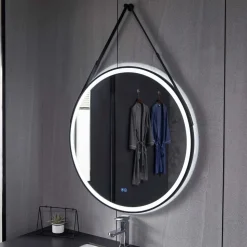 Rund spegel med hängrem | LED-belysning & anti-fog-funktion